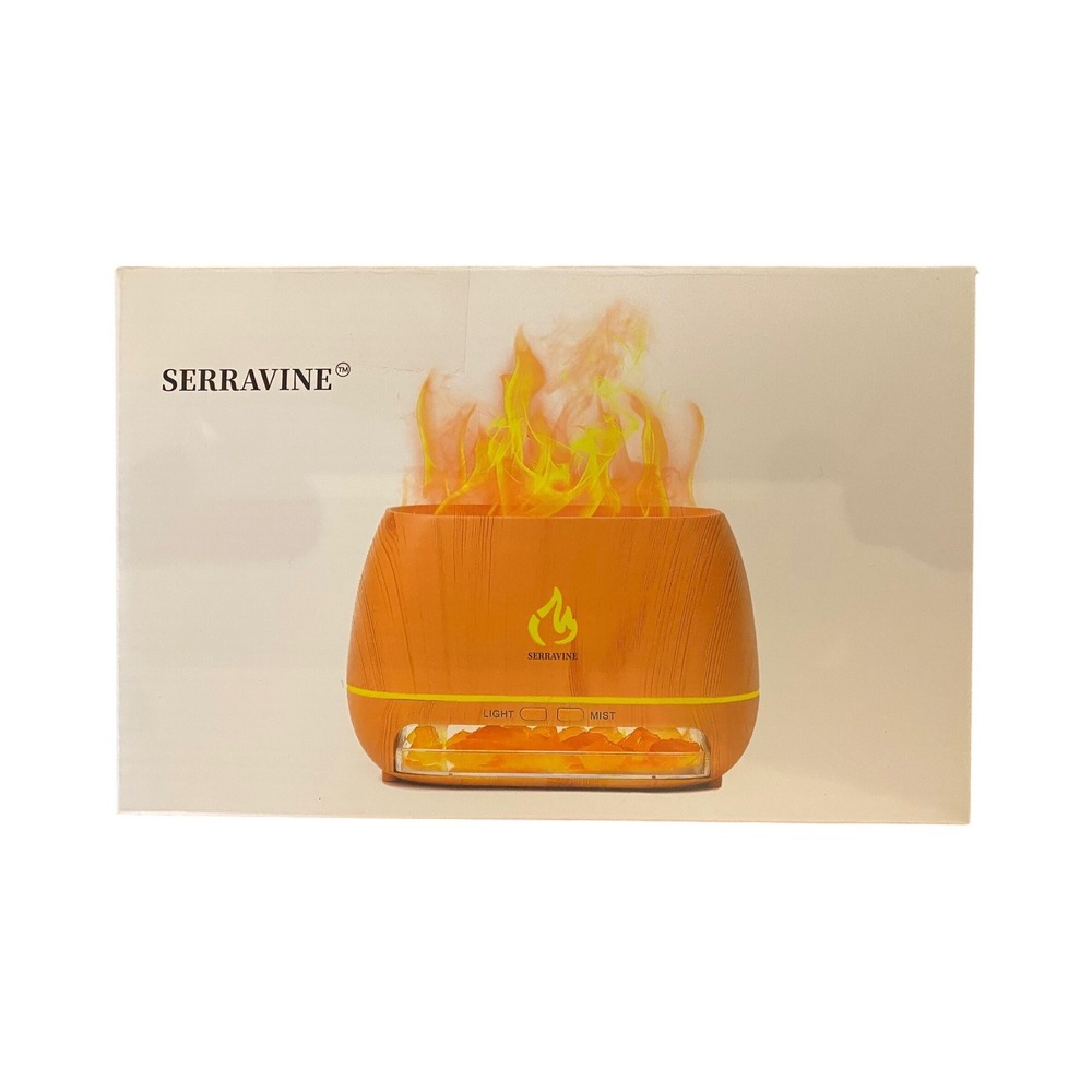 Serravine Wood Grain Flame Effect Essential Oil Diffuser Himalayan Salt Rocks